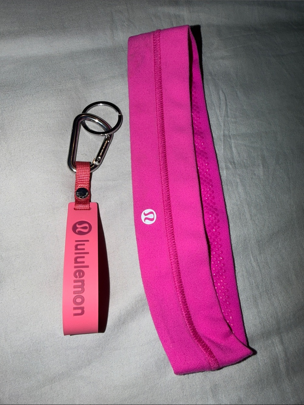 lululemon athletica Bright Pink Silicone Key Fob & Hot Pink Headband